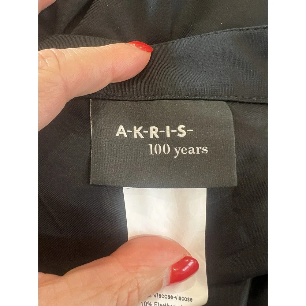 AKRIS 100 YEARS Women's 8  NEW $1290 Black Midi Skirt Faux Wrap Draped